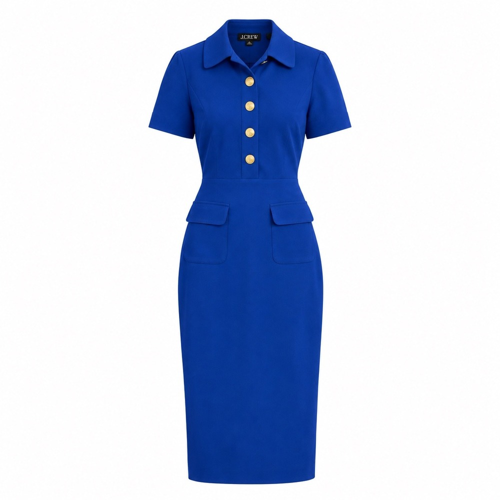 J Crew Italian Stretch Wool Collared Sheath Dress Blue Size 6